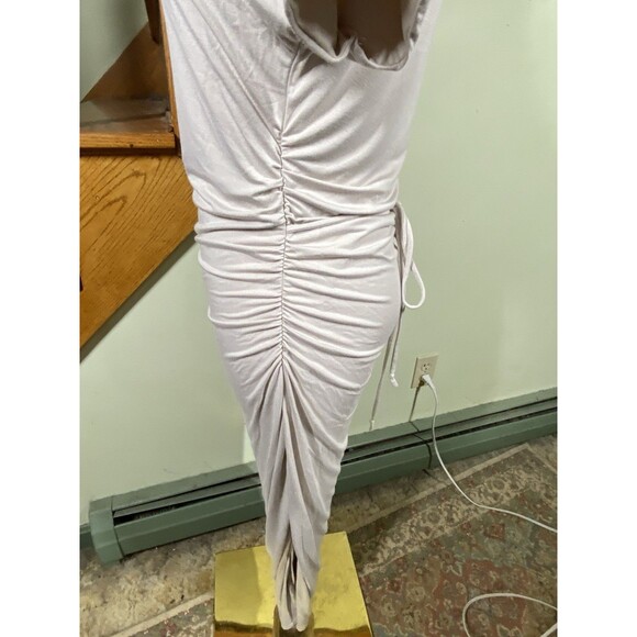LaLavon Women's Sz M Beige Maxi Dress Bodycon Ruched Tie Back Minimalistic Party - Picture 4 of 8